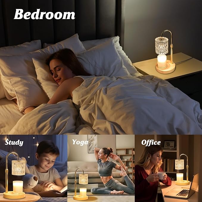 Candle Warmer Lamp with Timer and Dimmable, Electric Wax Melt Candle Warmers Height Adjustable with 2 Bulbs, Birthday Gifts for Women House Warming, Home Decor for Scented Jar Candles(Clear)