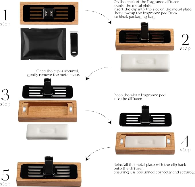 4 Refreshing Scent Bags Wood Car Air Freshener Vent Clip (Burlywood, Amber)- Natural Scent Diffuser for Car, Truck & SUV Premium Essential Oil Starter Kit Gift for Men & Women