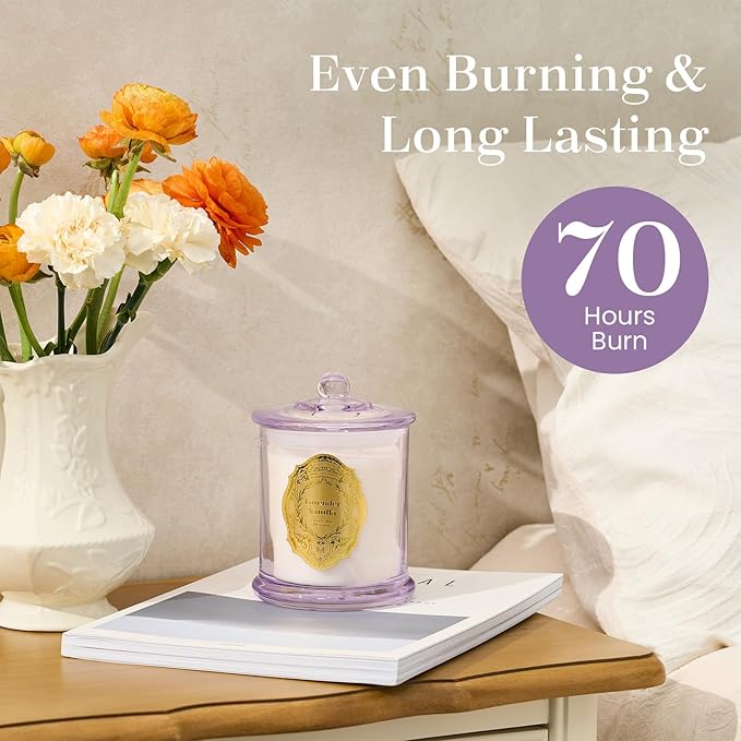 M&SENSE Lavender Vanilla Candles for Home Scented, 2 Wick 12.7oz Soy Wax Candles Non Toxic,70 Hours Long Burning,Luxury Candles Gift for Stress Relief, Meditation, Yoga