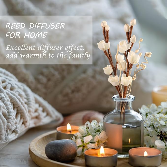 Reed Diffuser Sticks, Flower Sticks Set,White Rose Wood Flower, Reed Diffuser for Home, for Bedroom, Office Bathroom Shelf Decor