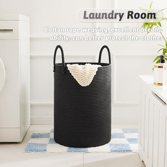 Laundry Basket,Woven Cotton Rope Laundry Hamper,40L for Decorative Storage of Dirty Clothes,Toys and Blankets in Bathroom,Baby Room and Living Room