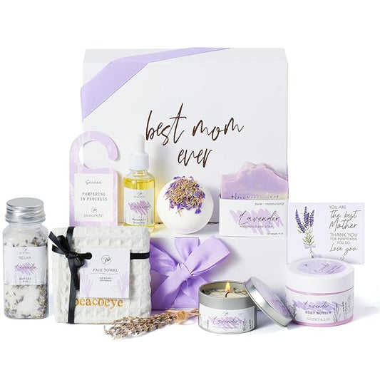 Birthday Gifts for Mom Mothers Day Gifts Women Spa Lavender Bath Gift Baskets Relaxing Self Care for Best Mother Wife Home Bath Kit Care Package Gift Ideas Thank You mom from Daughter Son
