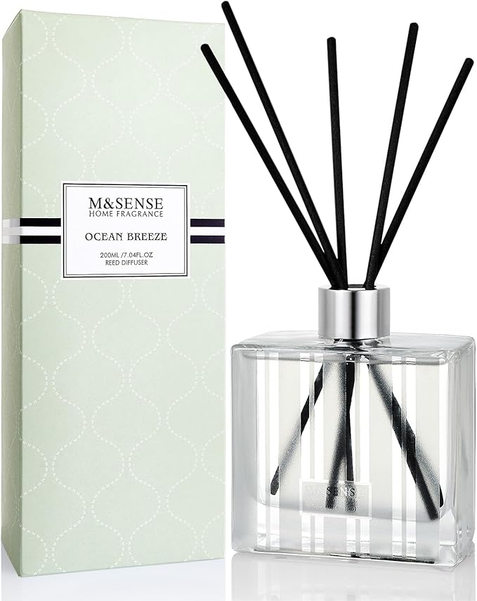 M&SENSE Reed Diffuser Set - 7.04oz Ocean Breeze Scent Diffusers with Sticks for Home, Oil Fragrance with Sticks, Shelf Decor for Bedroom Bathroom Office