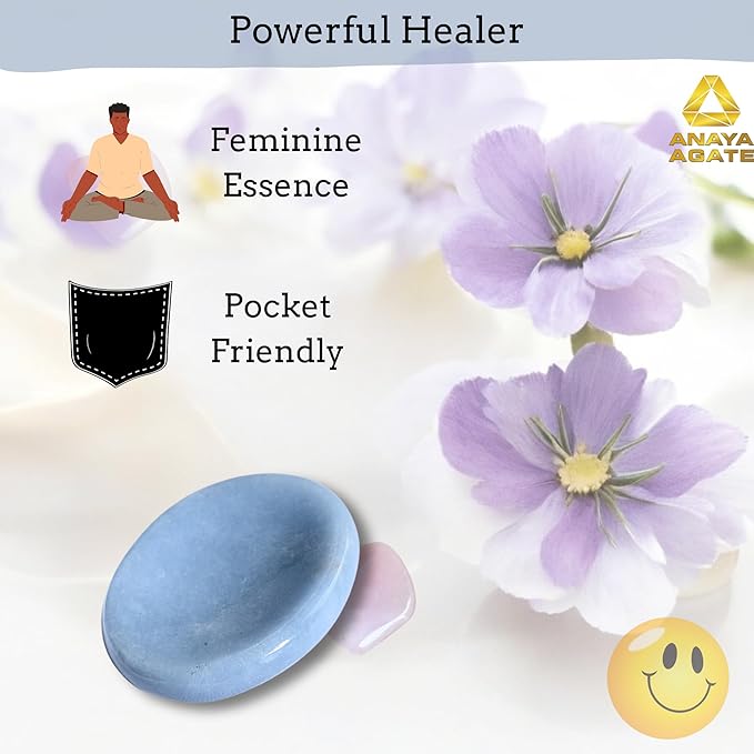 Angelite Worry Stones – Crystal Thumb Worry Stone for Anguish, Stress – Relaxing & Soothing Balance Stones for Meditation, Stress Relief – Healing Stones & Crystals for Men, Women