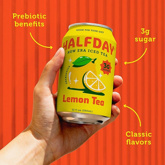 HALFDAY Prebiotic Iced Tea Lemon, Peach & Raspberry Variety Pack, Supports Digestive & Gut Health, Plant Fiber & Prebiotics, Low Sugar, 35 Calories, Natural Caffeine, Gluten Free, 12 fl oz (12 pack) Packaging May Vary