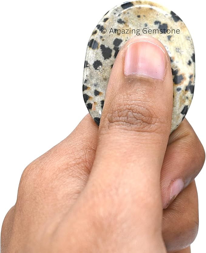 Amazing Gemstone Dalmatian Jasper Worry Stone, Healing Crystals - Piedra Crystal Fidget for Gift, Meditation, Calming, Relaxation, Stress Relief