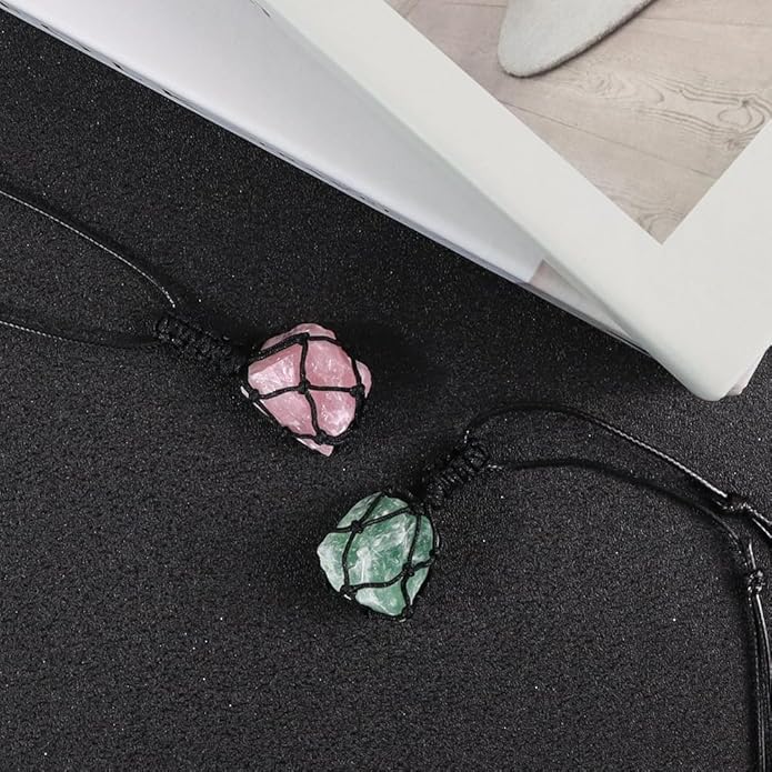 Handmade Natural Gemstone Crystal Pendant Necklace Stone Holder Necklace Cord Net Necklace with Adjustable Length for Women Men