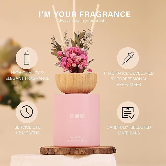 Reed Diffuser Set with Really Dried Flowers, Essential Oils Scented Diffuser with Sticks, Air Fresheners Home Fragrance for Bathroom Shelf Decor & Gift, 5.1oz / 150ml