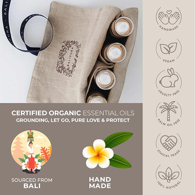 BALIPURA - 4 pc Variety Aura Cleansing Sprays Gift Set with Linen Bag - Infused with Crystal - Organic Essential Oils - 100ml Each