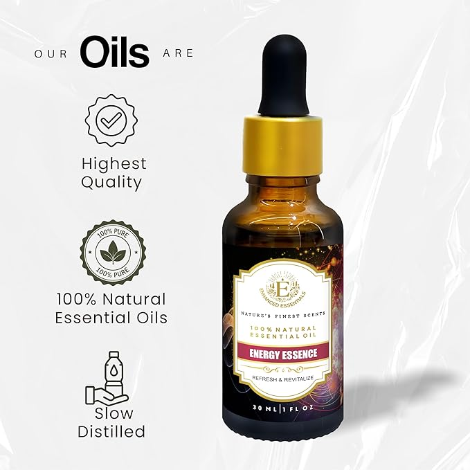 Essential Oil Blend for Energy, Focus & Mood by Enhanced Essentials – 100% Pure, Slow-Distilled|Aromatherapy for Diffuser, Massage & Shower|Uplifting Citrus & Mint Notes|1 fl oz (30 ml)