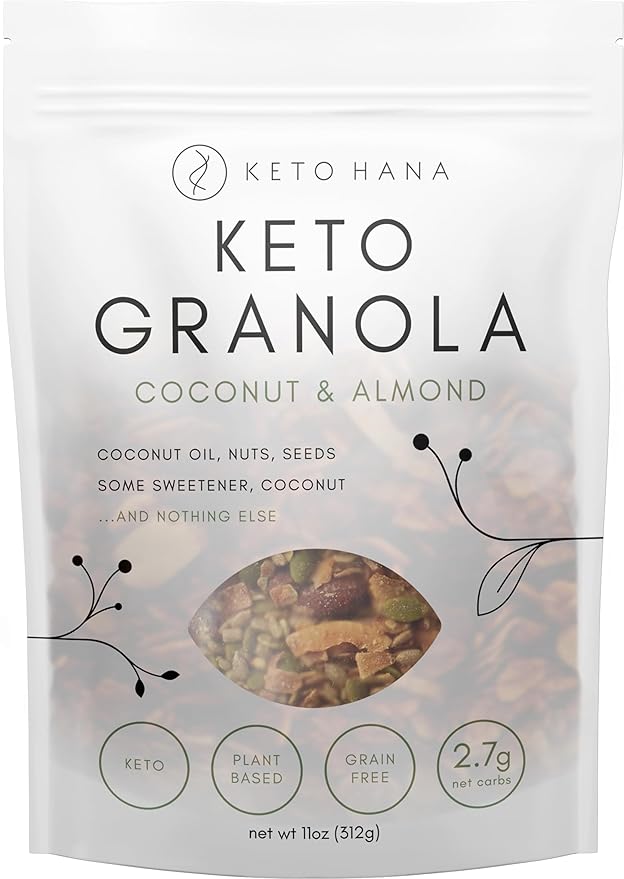 Keto Hana Keto Nut Granola (11oz), Coconut & Almond Plant Based- Low Carb, Low Calorie, High Protein (2g Net Carbs)