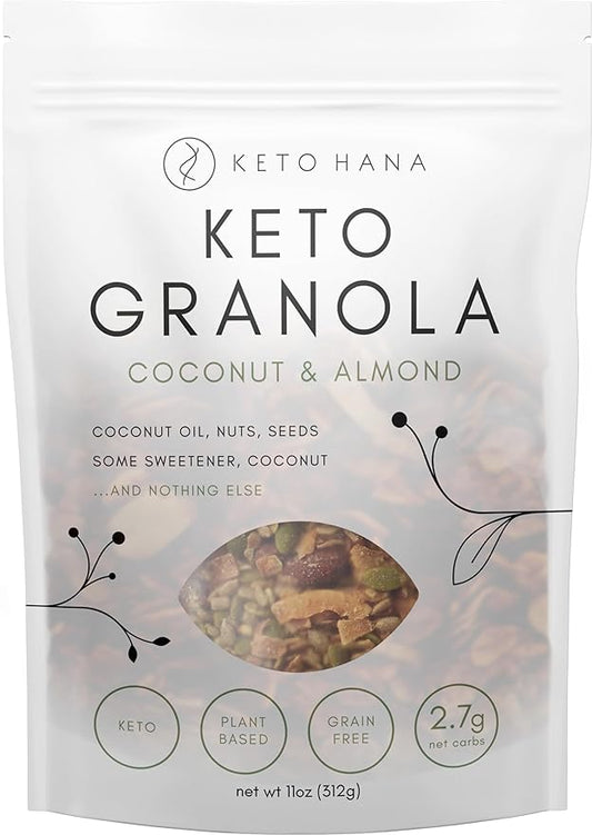 Keto Hana Keto Nut Granola (11oz), Coconut & Almond Plant Based- Low Carb, Low Calorie, High Protein (2g Net Carbs)