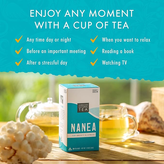 Nanea Chamomile Tea, Caffeine-Free Herbal Tea, All-Natural and Wellness Tea, Calming Hot Tea, Vegan and Keto-Friendly, 60 Tea Bags, 36 g -Hawaiian Natural Tea