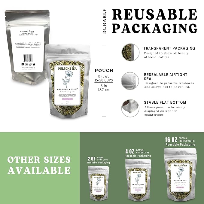 Nelson's Tea - California Poppy - Cut & Sifted - Loose Leaf - Herbal Tea - For Calm and Relaxation - 16oz