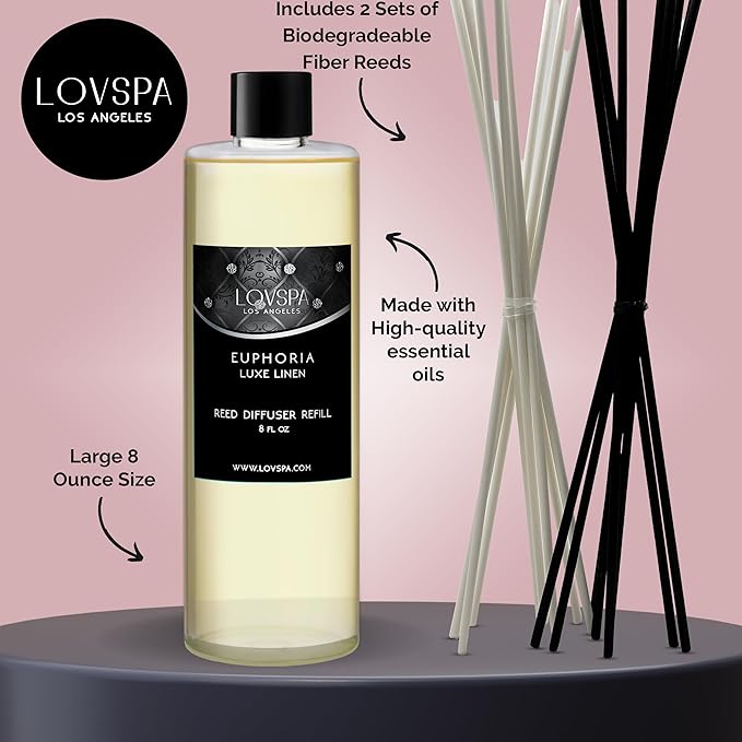 LOVSPA Euphoria Luxe Linen Diffuser Oil - Essential Oils for Diffuser Refill & Air Freshener Room Spray - Long-Lasting & Natural Home Fragrance, Scented Oil for Diffusers, USA Made, 8 oz