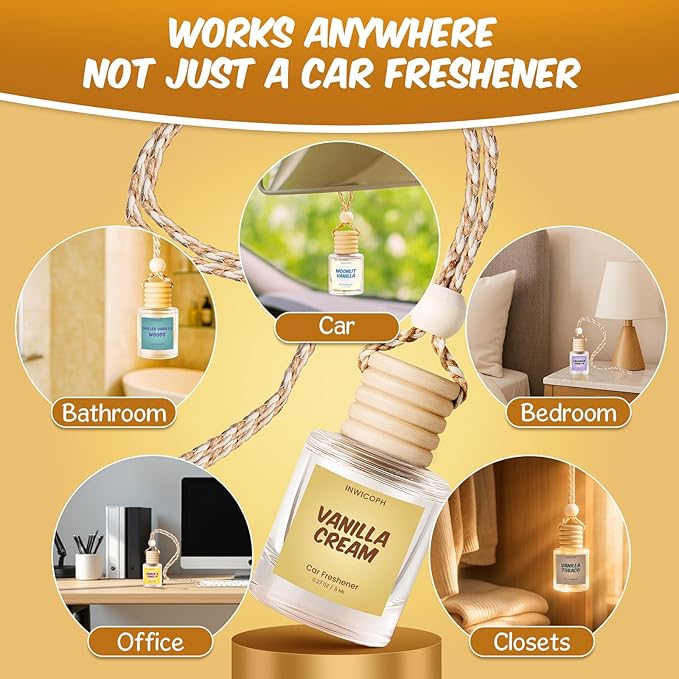 Car Air Freshener Diffuser 6 Pack Hanging Air Freshener, Hanging Air Fragrance Essential Oil Diffuser, Long Lasting Fragrance Fresheners Scents for Women