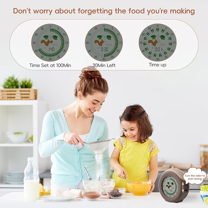 Digital Visual Timer for Kids with Protective Case, Hazelnut Theme 299 Minute Cute Squirrel Timer for Classroom Office Kitchen, Time Management Tools for ADHD Children