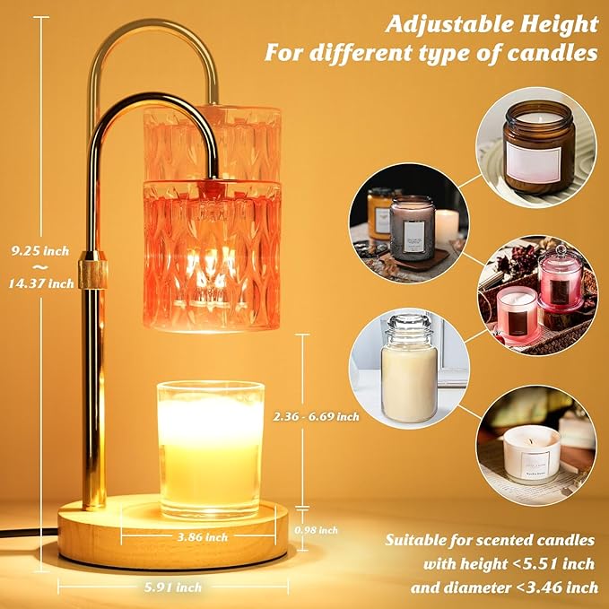 Pink Candle Warmer Lamp with Timer and Dimmable, Height and Brightness Adjustable, Birthday Gifts for Women Mom, Electric Wax Melt Warmer For Scented Jar Candles, New Home Bedroom Decor Aesthetic