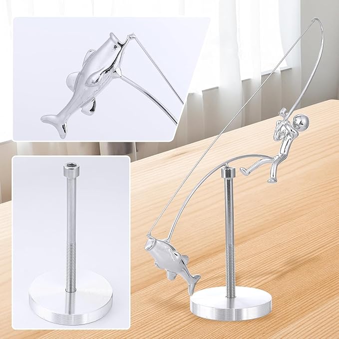 Fisherman Balancing Sculpture Balancing Fisherman Interactive Fishing Desk Ornament Unique Desk Kinetics Arts Sculptures