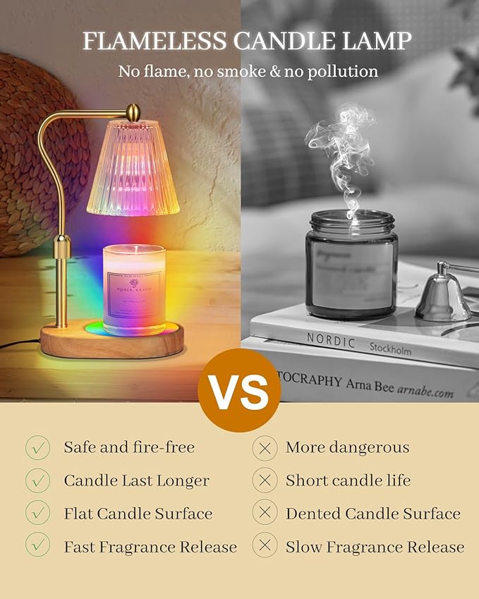 Candle Warmer Lamp with 7 LED Colors Changing,Candle Warmer with Timer Dimmer, Electric Candle Lamp with Adjustable Height Home Decor for Secented Jar Candles Christmas Gift for Mom Women