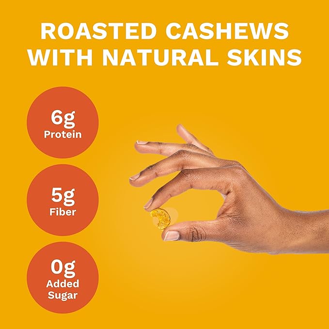 Golden Turmeric Wrapped Whole Cashews by Karma Nuts, Air Roasted with Natural Skins, 2X more Fiber, Whole 30, Peanut-Free Facility, Kosher, Everyday Nut Snack, 7oz Resealable Bag - 6 pack