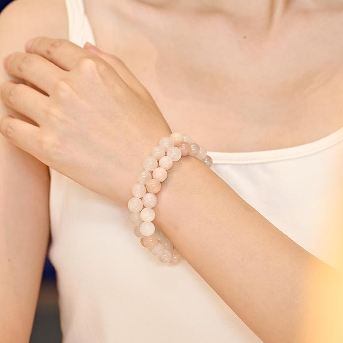 Bivei Natural Gemstone Semi Precious Healing Crystals Handmade Stretchy Round Beads Bracelet, Enhance Positive Energy