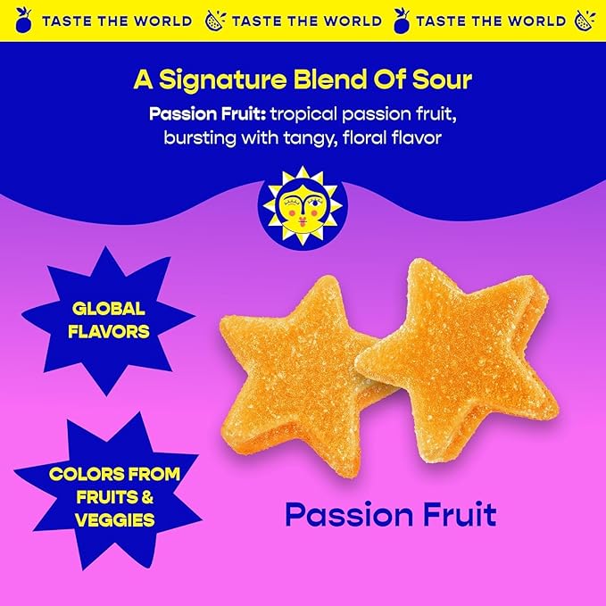 Better Sour Variety Pack, Guava Calamansi, Pomegranate Apricot, and Passion Fruit Sour Gummy Stars, Bold Fruit Flavor, mouthwatering Sour Candy, Vegan and Gluten-Free Treats, 6 Pouch Set