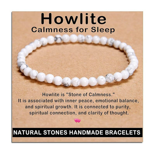 AD Beads Handmade Gemstone Stretch Elastic Bracelet Crystal Healing Reiki Nature's Beauty and Spiritual Essence Unisex (4mm, Howlite (Calmness for Sleep))