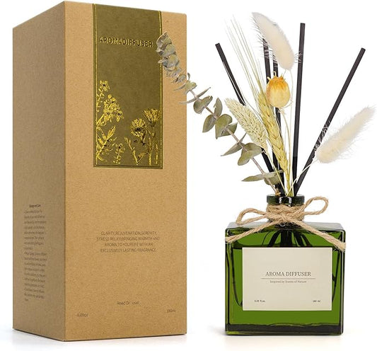 Reed Diffuser, 6.09 oz Jasmine Lily Scent Diffuser with Sticks & Dried Flowers, 120 Days Long Lasting reed diffusers for home, Elegant fragrance for Bathroom Bedroom Office Decor, Air fresh
