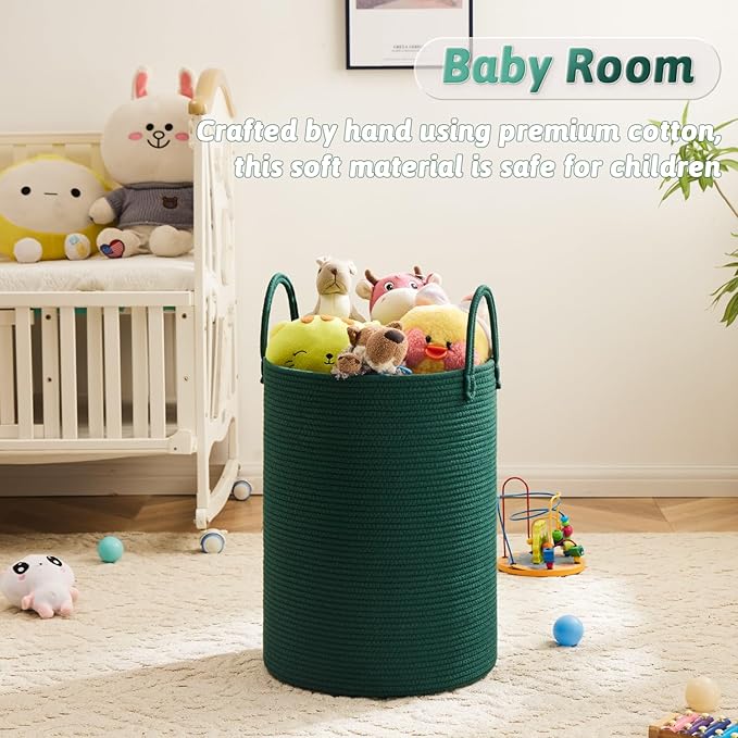 Laundry Basket,Woven Cotton Rope Laundry Hamper,80L for Decorative Storage of Dirty Clothes,Toys and Blankets in Bathroom,Baby Room and Living Room