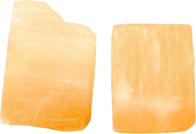 Amazing Gemstone Orange Selenite Raw Crystals and Healing Stones, Natural Rocks for Tumbling - DIY Raw Stones and Crystals, 2 Pieces