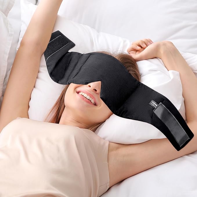 FRESHME Weighted Eye Mask for Sleeping - Black Cotton (0.7lb/11oz) Face Eye Cover Weighted Eye Pillow Oversize Large Soft Sleeping Mask with Nose Pad for Women Men Deep Sleep Essential