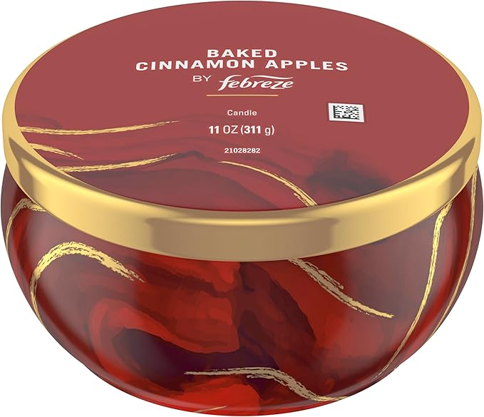 Febreze Scented Candle, Baked Cinnamon Apples Scent, 11 oz 4 Wick Candle, Single Pack