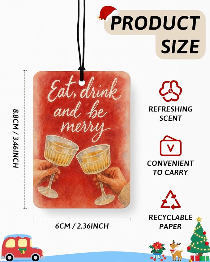 Green and Red Christmas Berry Air Freshener 4 Pcs, Green Xmas Tree Fa La La Alcohol Lover Hanging Air Freshener for Kitchen Bar Cars, Christmas Car Accessories Mirror Decor for Women Men