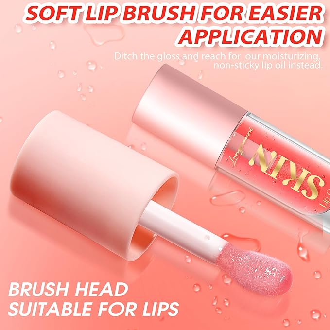 Big Brush Head Hydrating Lip Glow Oil Plumping Lip Tint, Transparent Lip Care Lip Gloss Tinted Lip Balm, Moisturizing Non-sticky Shiny Texture Lip Oil - Coconut (Clear)