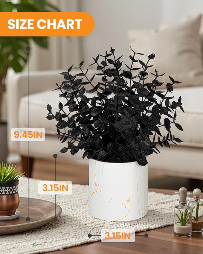 2 Pack Halloween Fake Plants Eucalyptus Potted, Black Artificial Plants, Black Decor for Home Desk Shelf Office Bathroom Coffee Table Halloween Decor