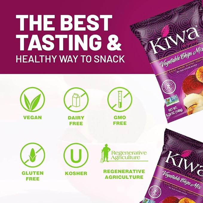 Kiwa Healthy Veggie Chips - Vegetable Snacks for Kids & Adults - Exotic Chips with Plantain, Beet, Parsnip, Cassava, Sweet Potato - Gluten-Free & Non-GMO (5 Individual Snacks Pack)
