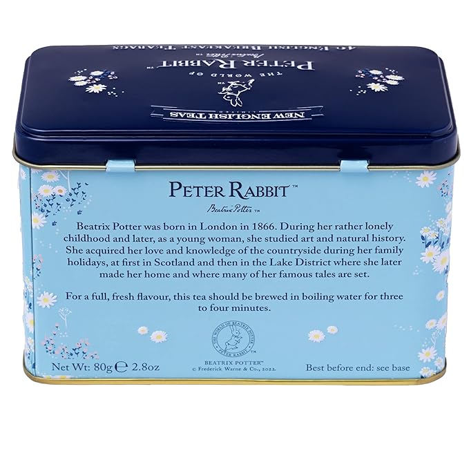 New English Teas Daisies Peter Rabbit Tea Tin with 40 English Breakfast Teabags