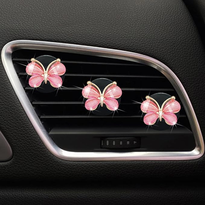 Cute Butterfly Air Vent Clips,3 Pcs Pink Butterfly Car Air Fresheners Vent Clips Long Lasting Diffuser Interior Decor Charm Car Decoration Cute Accessories for Women Girls