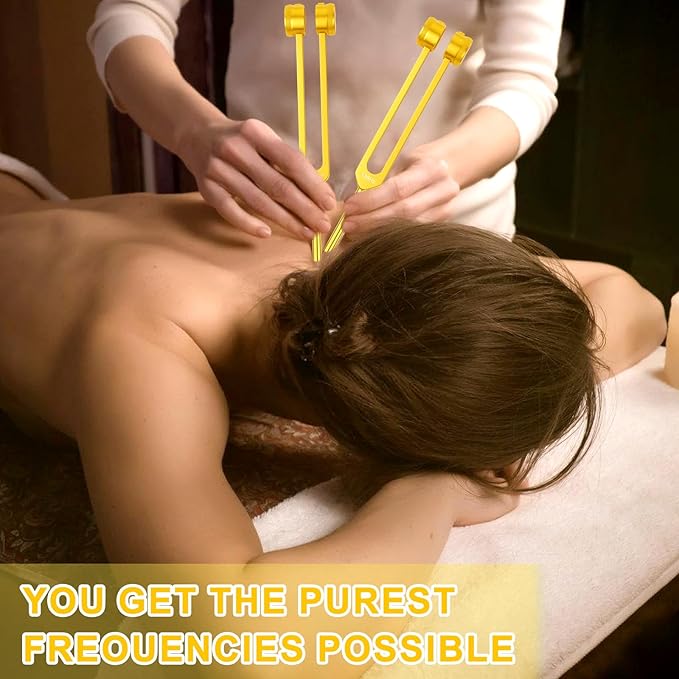 Tuning Forks for Healing Set (Gold) – Includes 128Hz, 136Hz, 256Hz, 384Hz & Activator, Portable in Red Leather Pouch – Medical Grade Sound Healing Instruments for Chakra, Yoga, and Meditation