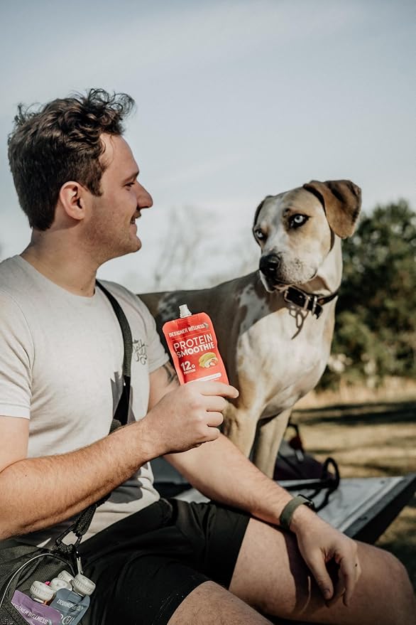 Designer Wellness Protein Smoothie, Real Fruit, 12g Protein, Low Carb, Zero Added Sugar, Gluten-Free, Non-GMO, No Artificial Colors or Flavors, Strawberry Banana, 24 Count