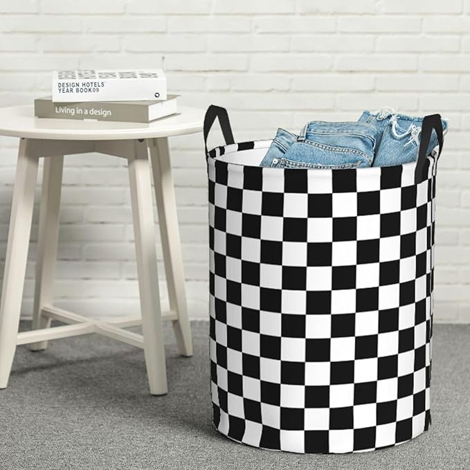 Laundry Basket Black And White Checkered Collapsible,63L Dirty Clothes Basket Durable Lightweight Hamper With Handles Ideal For Clothes,Toys Home Organization size19.6"L x 15.7"W