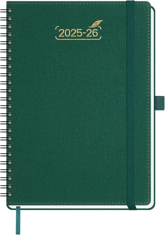 BEZEND 2026 Planner Weekly and Monthly (6" x 8.5"), 2-Column Calendar Book (Jul 25-Dec 26), Dual Schedule for Daily Appointment, Easy Track Tabs, Spiral Bound, PU Leather Softcover, Evergreen