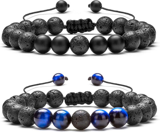 Hamoery Men Women 8mm Lava Rock Aromatherapy Anxiety Essential Oil Diffuser Bracelet Braided Rope Natural Stone Yoga Gifts Beads Bracelet Bangle-21017