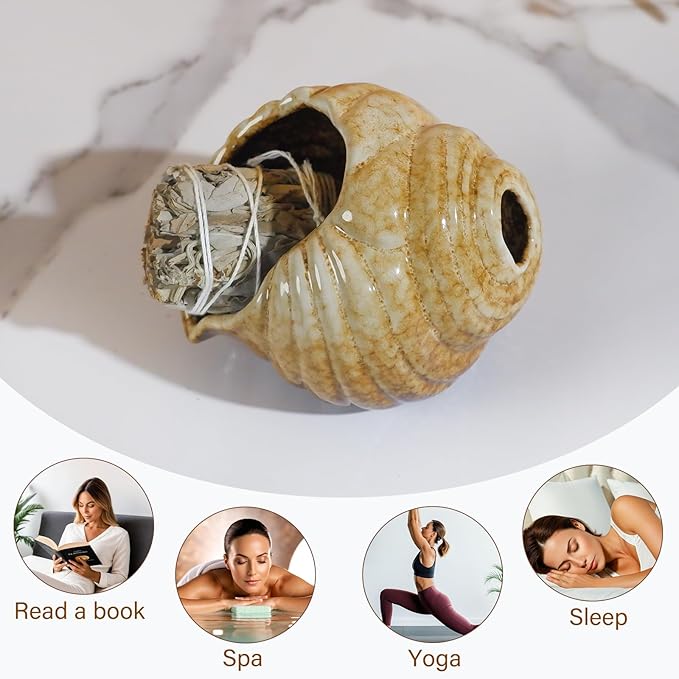 Mini Conch Chiminea Palo Santo Burner - Ceramic Smudging Bowl/Incense Chimney Works with Palo Santo Sticks/Sage/Copal,Tabletop Altar, Thoughtful Gifts for Meditation, Yoga, Aromatherapy