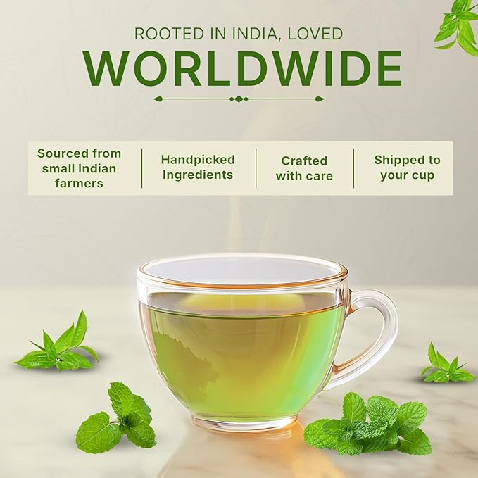 Mint Green Tea Bags (50 Count), Green Tea with Peppermint & Spearmint, Caffeinated, Real and Natural Green Tea, Blended with Fresh Herbs and Spices, Gluten Free