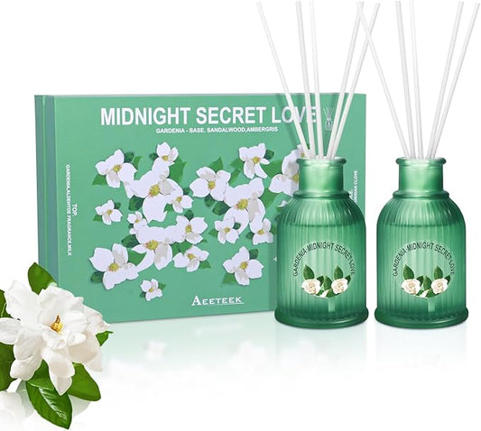 2 Packs Reed Diffuser Set, 200ml Gardenia and Tuberose Essential Oil, Floral Scent Home Fragrance with 12pcs Fiber Sticks, Aromatherapy Scented Gifts for Bedroom Bathroom Office Shelf Decor