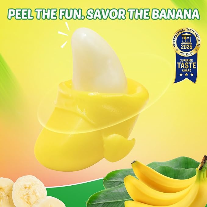 AMOS Peelerz Banana Gummy Candy, Peelable Fruit-Shaped Candy, 8.47oz Box with 10 Individual Packs – Fun Peeling Gummy Snack Made with Real Juice