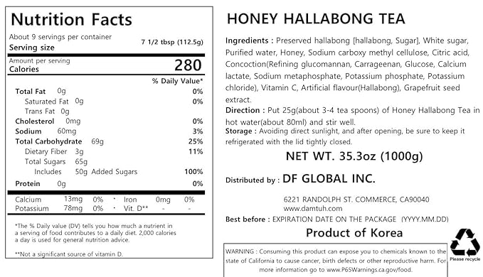 Damtuh Honey Jeju Hallabong Tea 2.2lb (35.3 fl oz) – Traditional Korean Tangerine Marmalade Preserve, Sweet Honey Fruit Tea