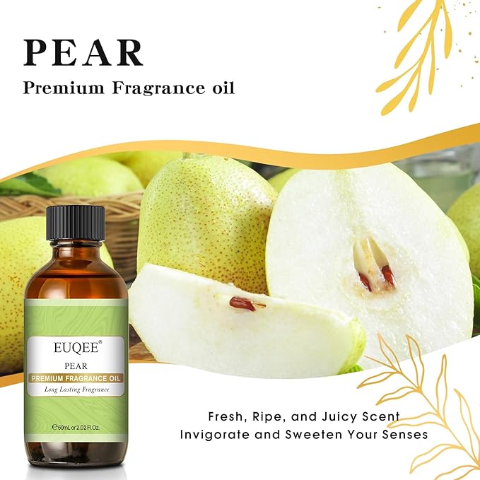 EUQEE Pear Fragrance Oil, Premium Fragrance Essential Oil 2.02 Fl oz for Soap Candle Making, Diffusers, Aromatherapy (60ml)